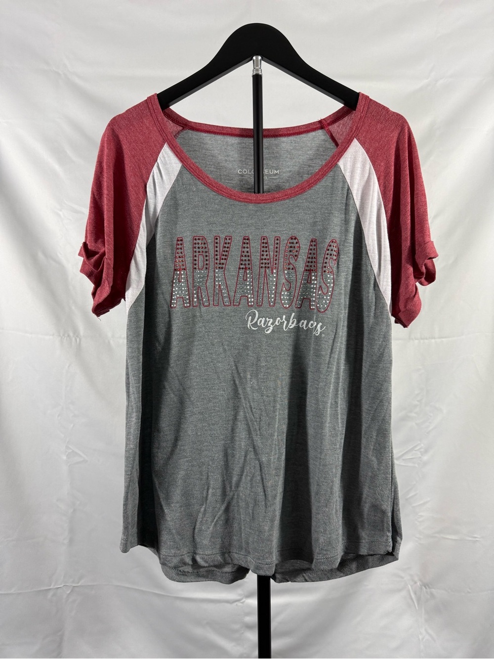 Colosseum Arkansas Razorbacks Rhinestone Raglan Tee XL - Picture 2 of 4